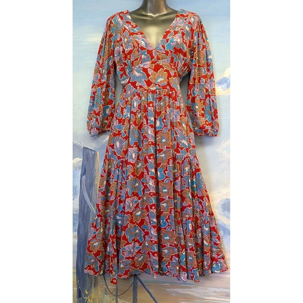 NWT Caroline Constas S Frenchie Print Smocked Open Back Midi Dress